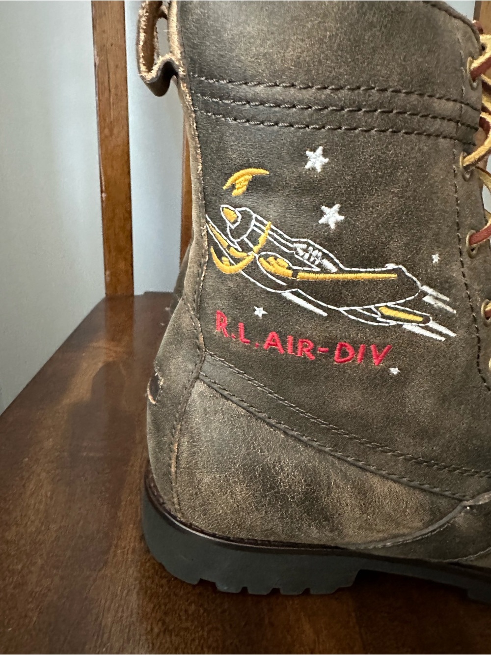 Polo Ralph Lauren Rare Ranger-S RL Air Div Boots Leather Shearling Brown 8.5D - Picture 2 of 11